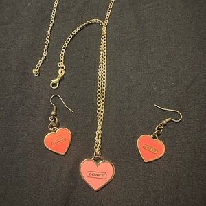 Coach Gold Necklace with Pink Heart Pendants
